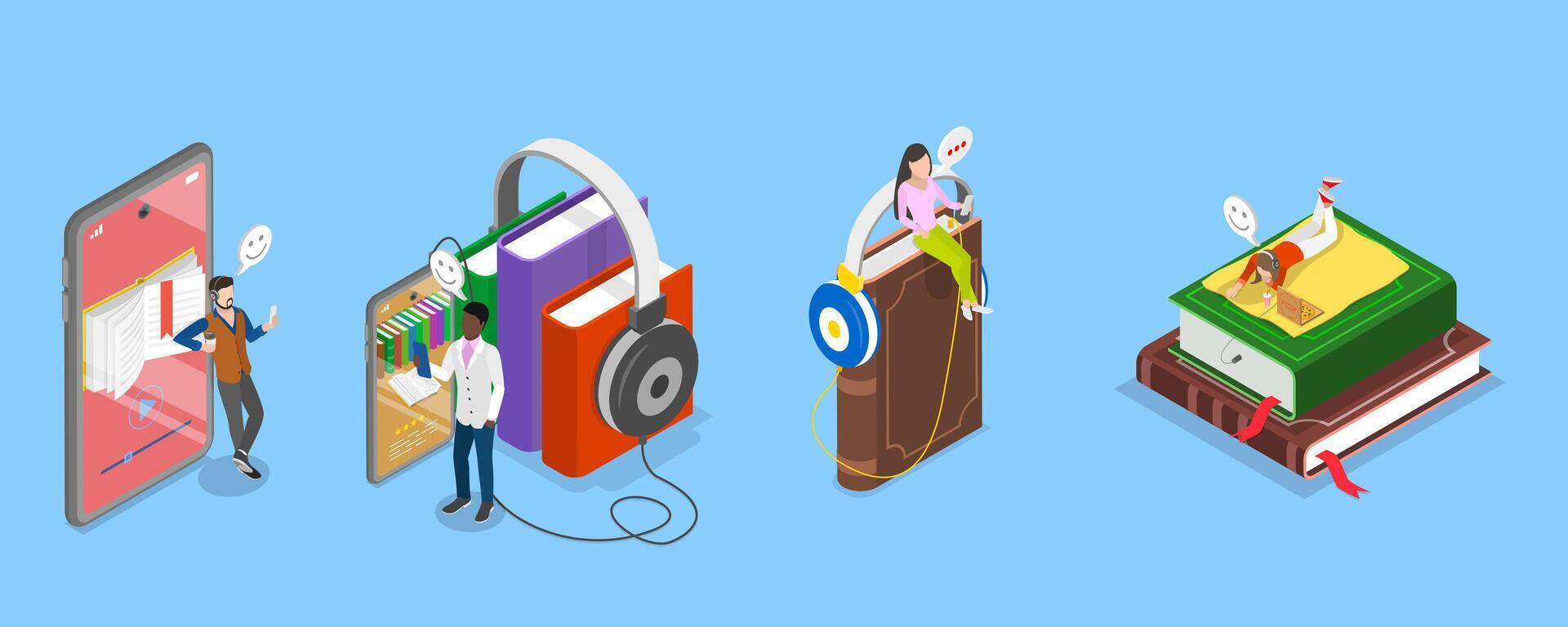 3D Isometric Flat Illustration of Virtual Library, Online Education vector