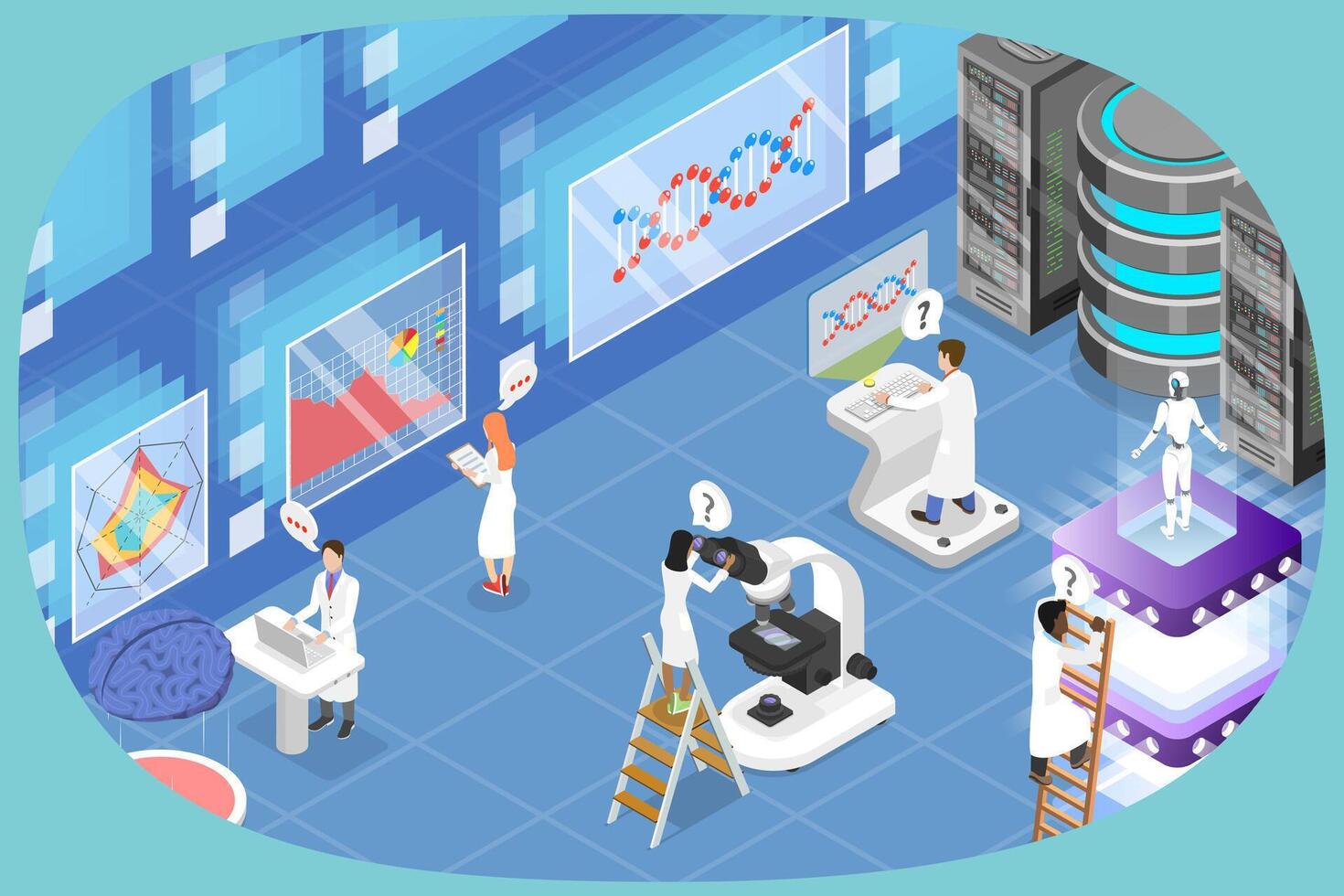 3D Isometric Flat Illustration of Science Researching Lab, Laboratory conducting scientific research and experiments. vector