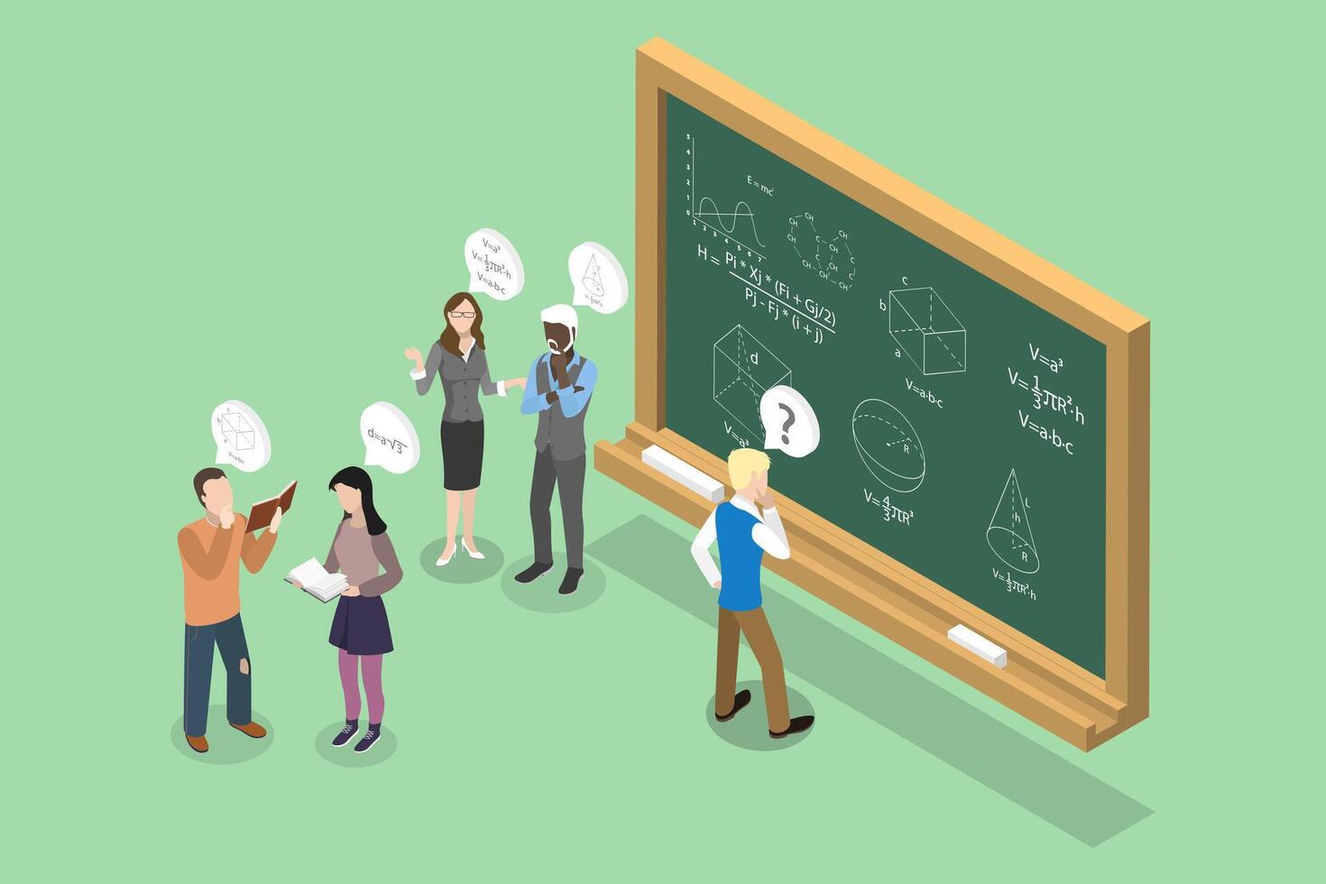 3D Isometric Flat Illustration of Thinking About Solving Problem, Solving a Theorem vector