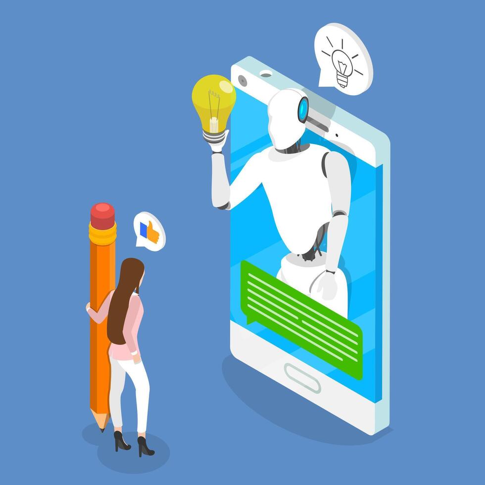 3D Isometric Flat Illustration of AI Chat Bot, Artificial Intelligence Assistant vector