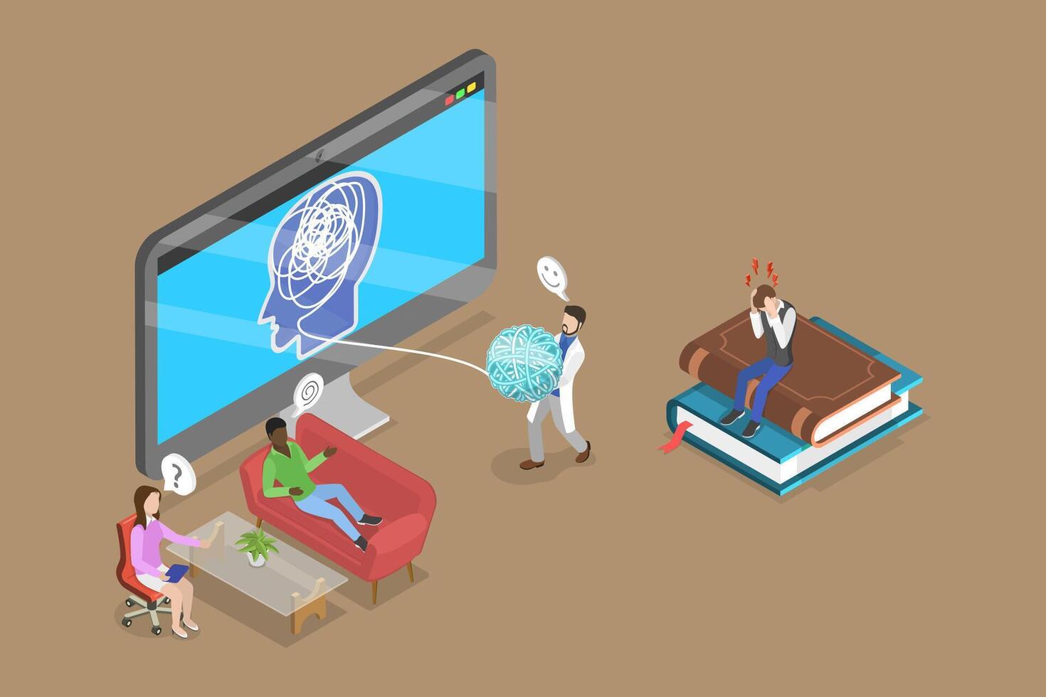 3D Isometric Flat Illustration of Psychotherapy Practice, Psychiatrist Consults Patient vector