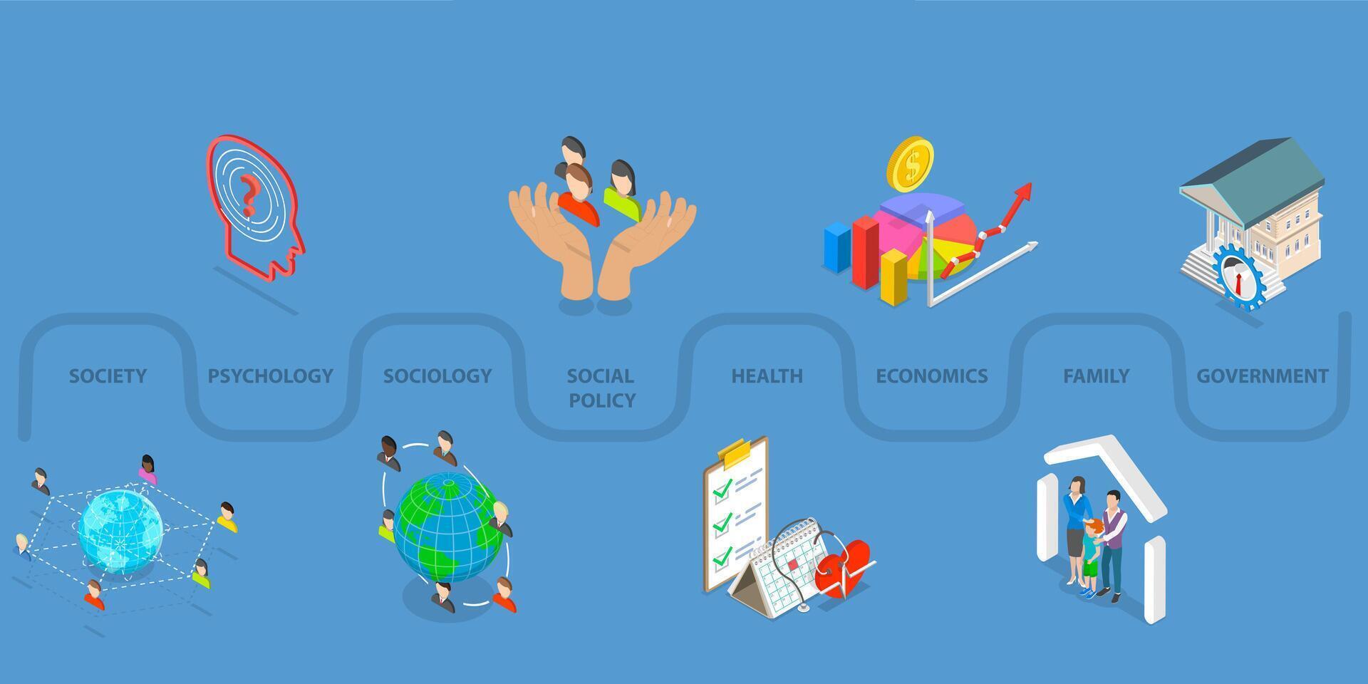 3D Isometric Flat Illustration of Social Work, Society and Community vector