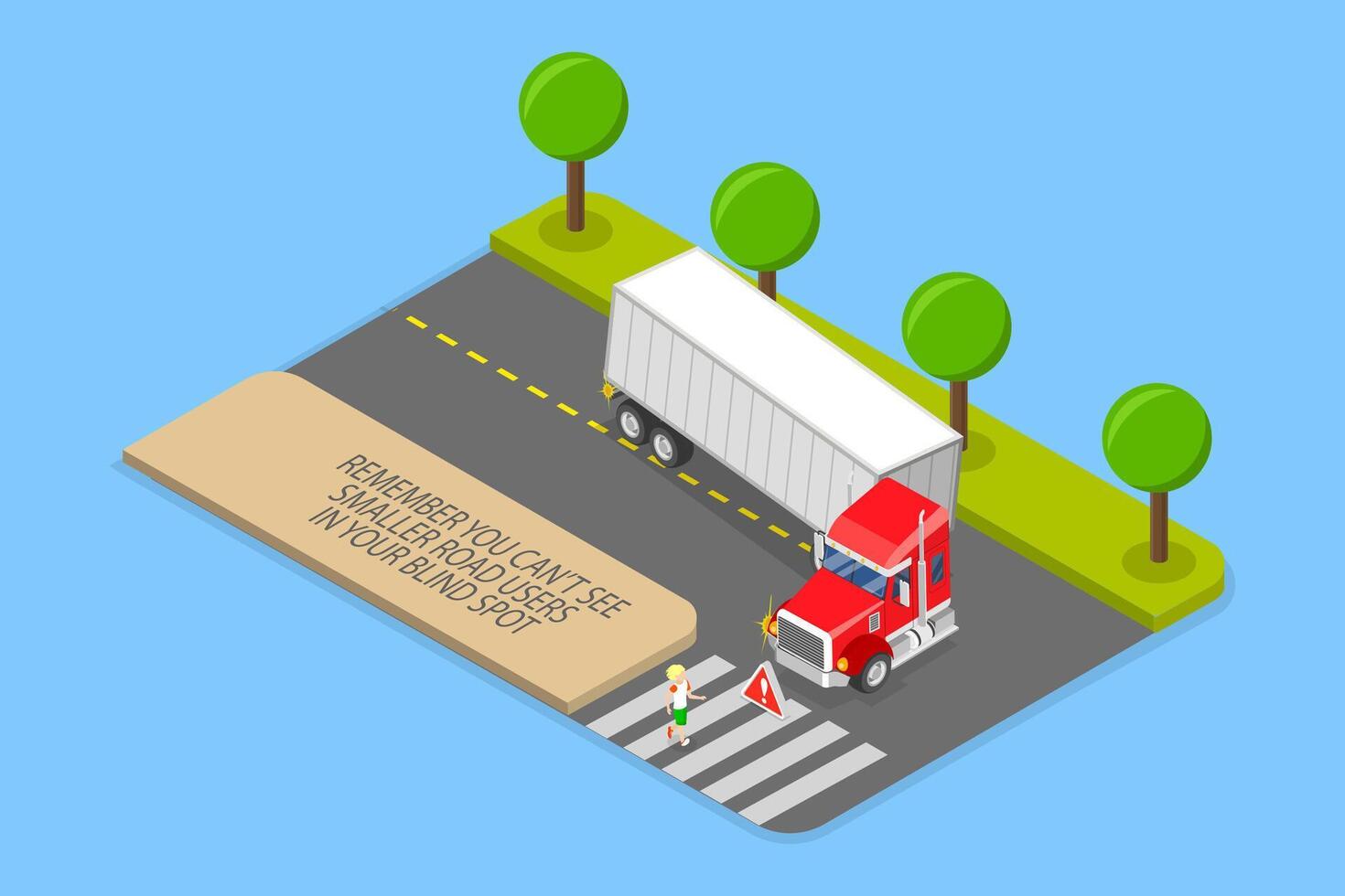 3D Isometric Flat Illustration of Heavy Vehicle Driving Rules, Safety Truck Driving vector
