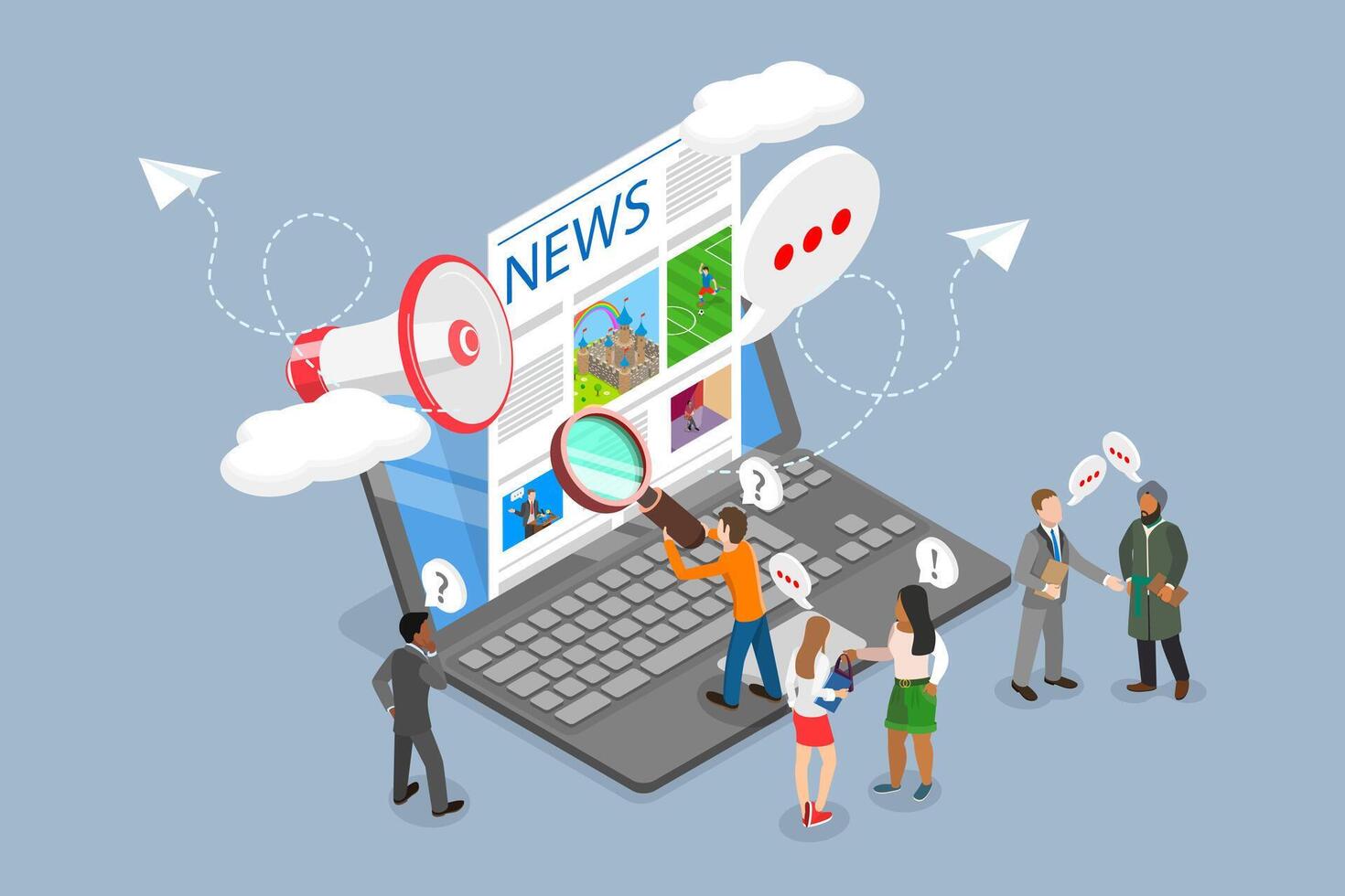 3D Isometric Flat Illustration of News Update, Announcements, Internet Newspaper vector