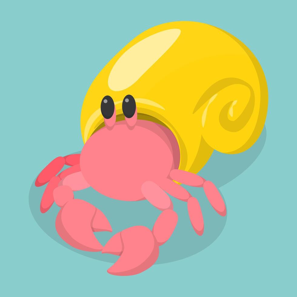 3D Isometric Flat Illustration of Hermit Crab, Underwater Crustacean Character vector