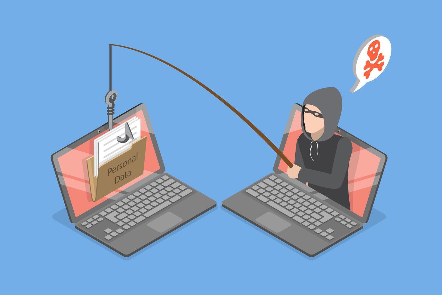 3D Isometric Flat Illustration of Phishing Scam, Cyber Crime, Hacker Attack vector
