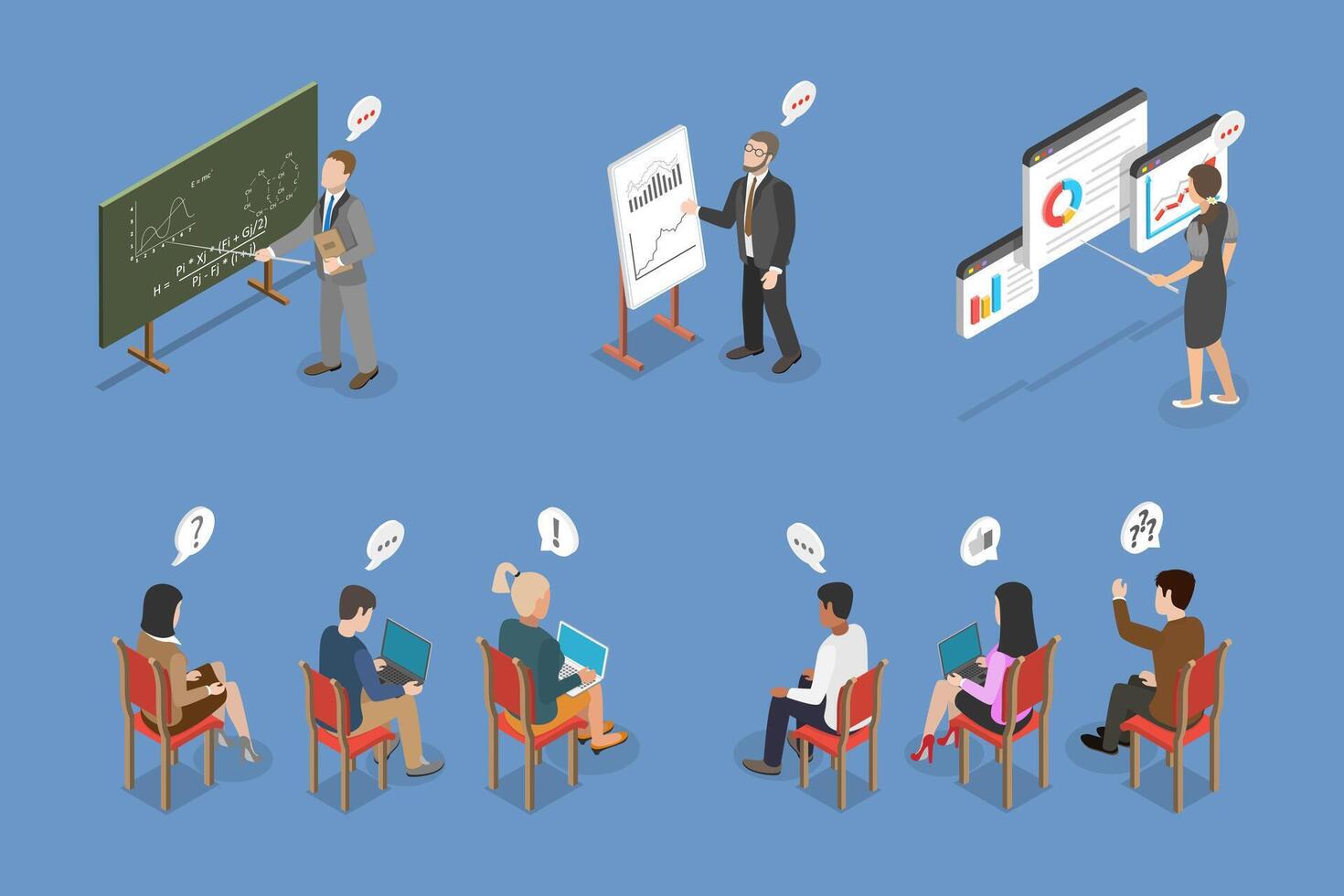 3D Isometric Flat Illustration of Lecture Or Seminar , Students in Audience vector