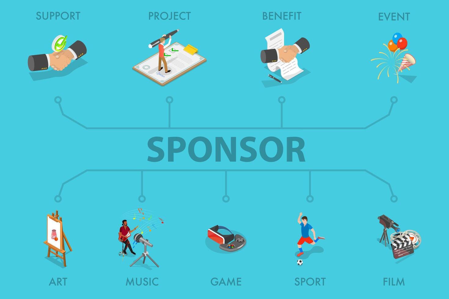 3D Isometric Flat Illustration of Sponsor, Sponsorship Program vector