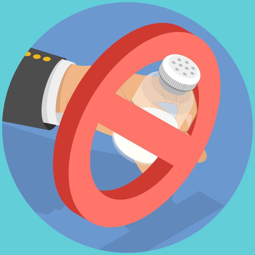 3D Isometric Flat Illustration of Eat Less Salt, Healthy Eating Habits vector