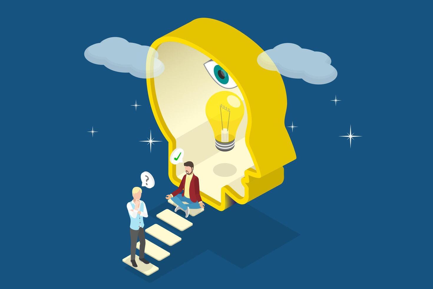 3D Isometric Flat Illustration of Inner Intelligence, Cognitive Insight and Inspiration vector