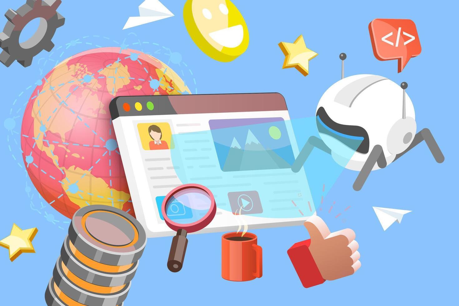 3D Illustration of Web Scraping, Technology for Collecting Data From WWW vector