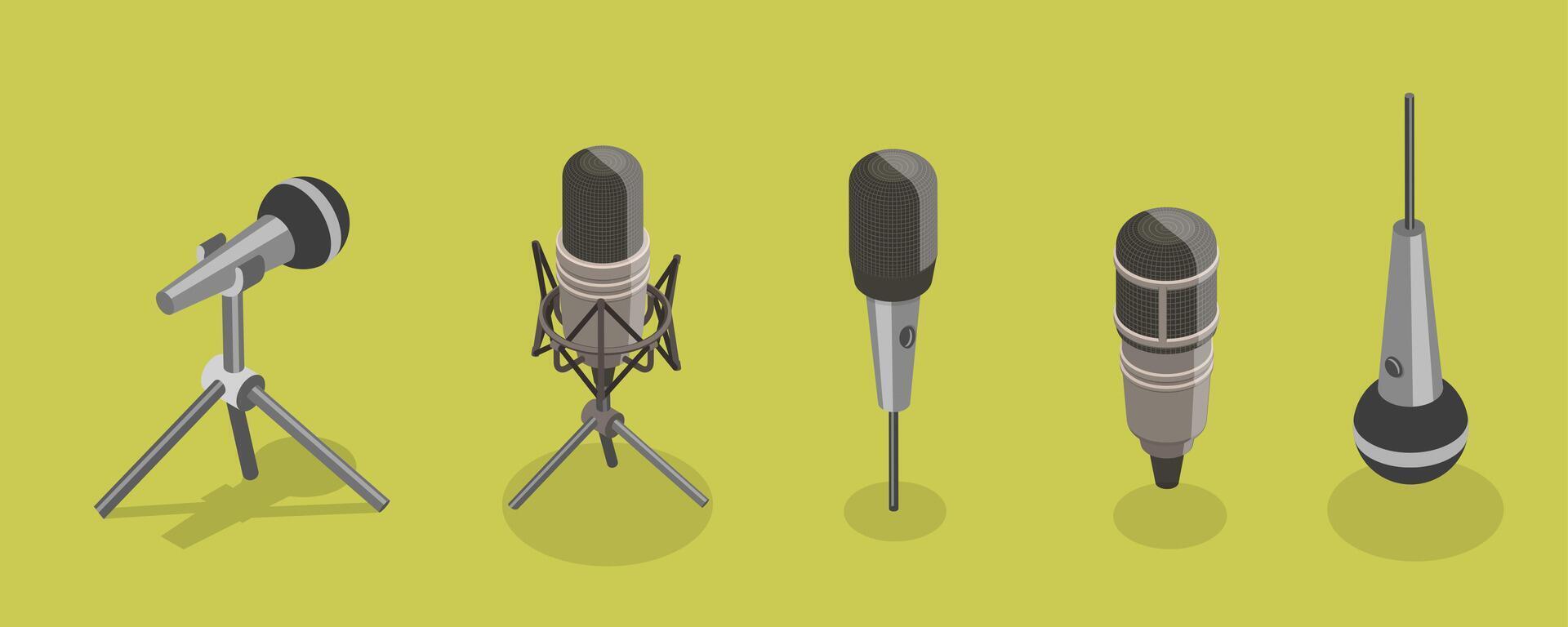 3D Isometric Flat Illustration of Music Microphones, Professional Sound Recording Equipment vector