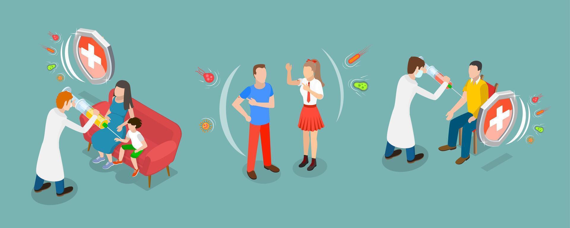 3D Isometric Flat Illustration of Infectious Diseases Prevention, Immunizing vector