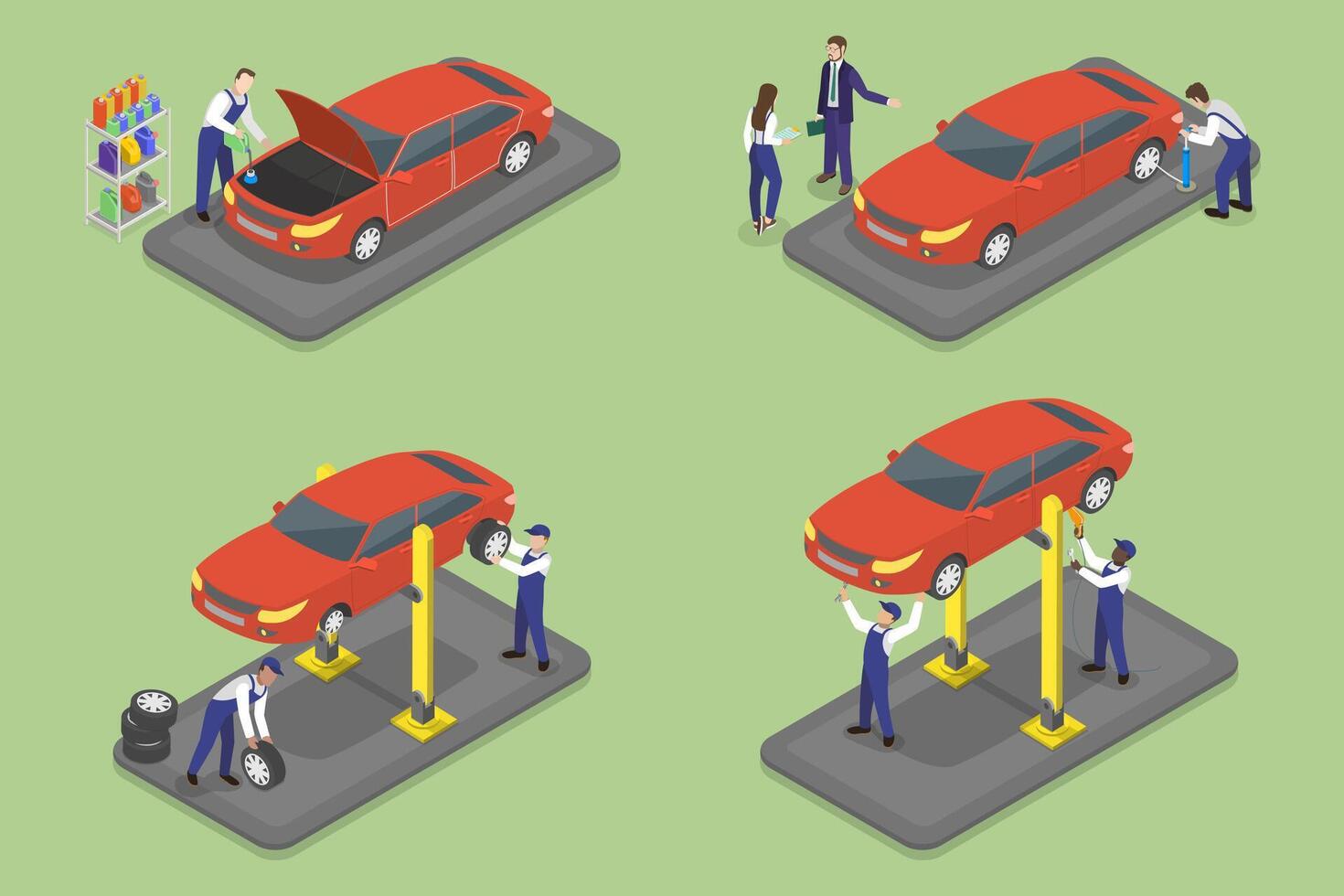 3D Isometric Flat Illustration of Car Service, Professional Auto Diagnostic vector