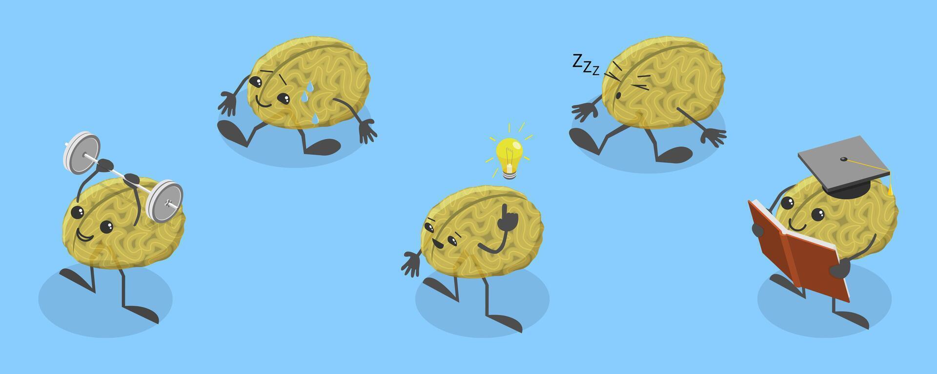 3D Isometric Flat Illustration of Smart Healthy Human Brain, Psychological Mind Control vector