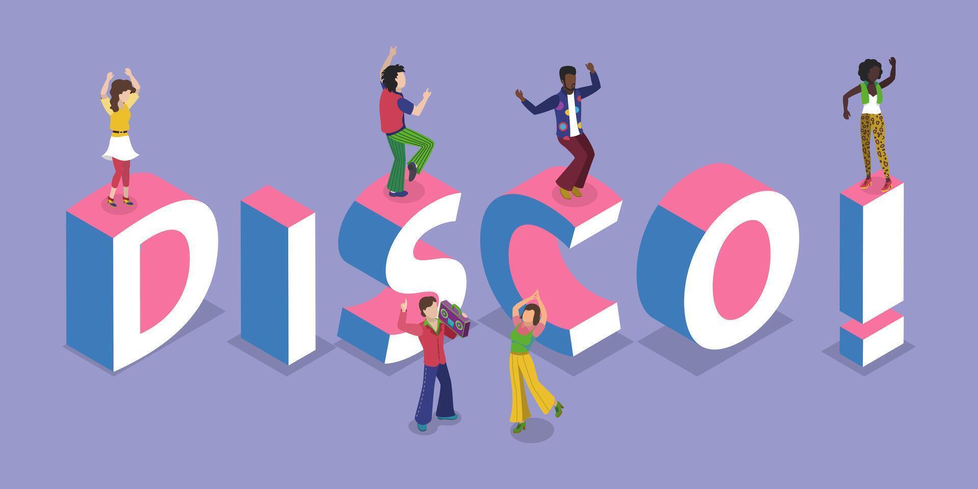 3D Isometric Flat Illustration of Disco Dancing, Retro Style vector