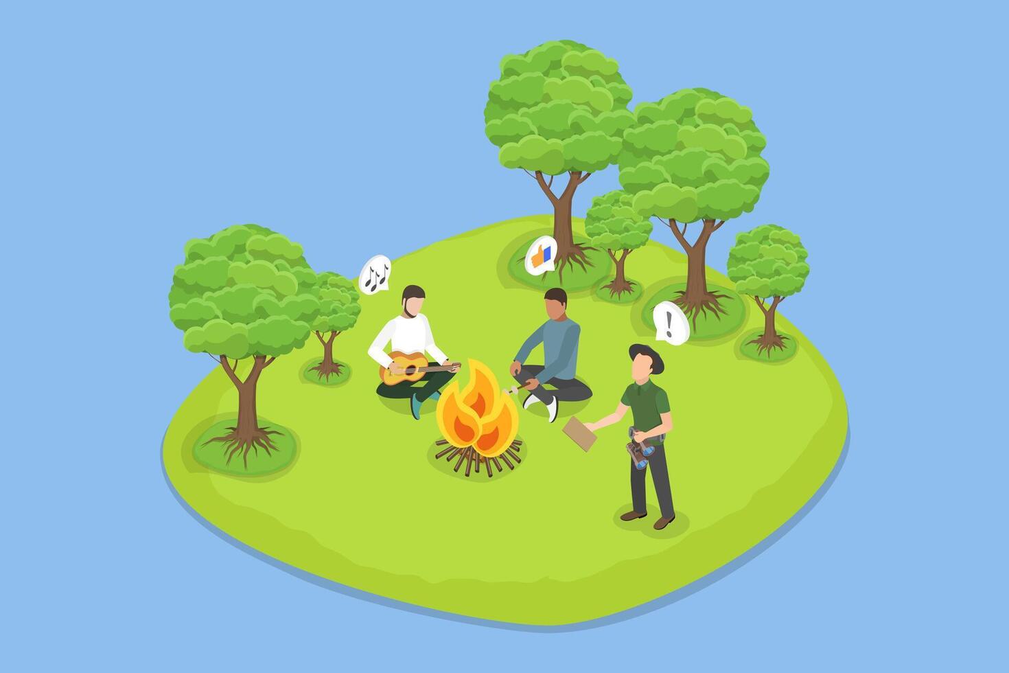 3D Isometric Flat Illustration of Fire Safety In Forest , Forest Range Officer vector
