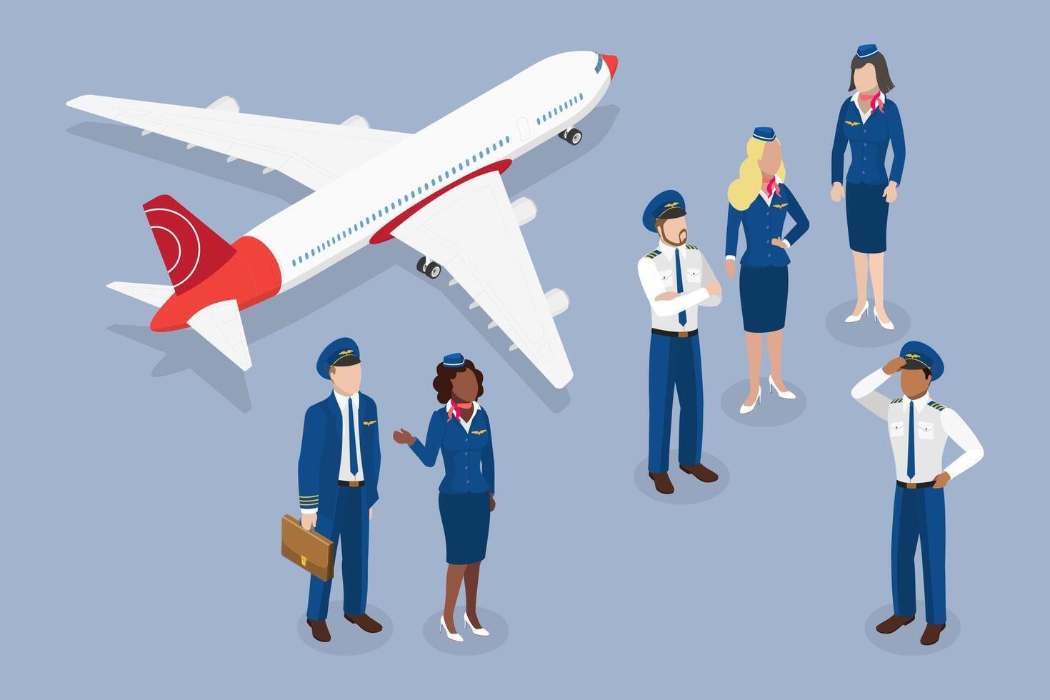 3D Isometric Flat Illustration of Airplane Crew, Aircraft Staff vector