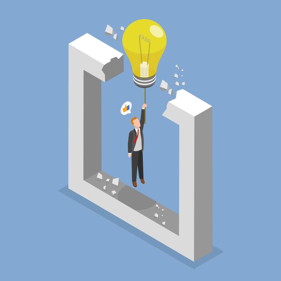 3D Isometric Flat Illustration of Overcome Limits, Leadership Concept vector
