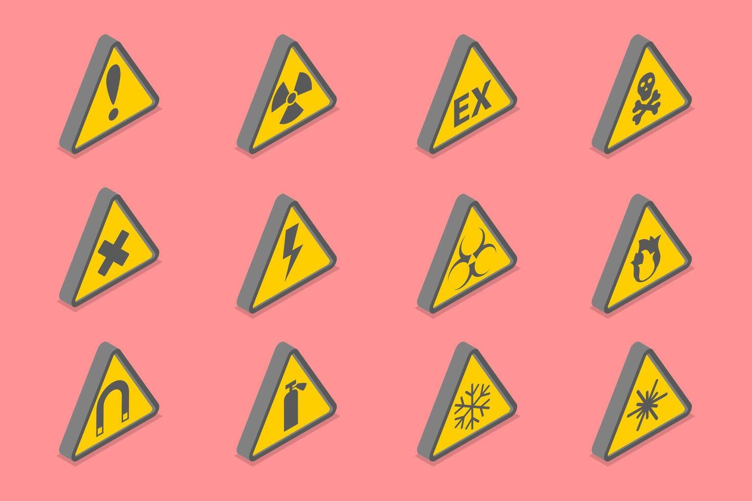 3D Isometric Flat Set of Warning Signs, Safety and Caution Tags vector