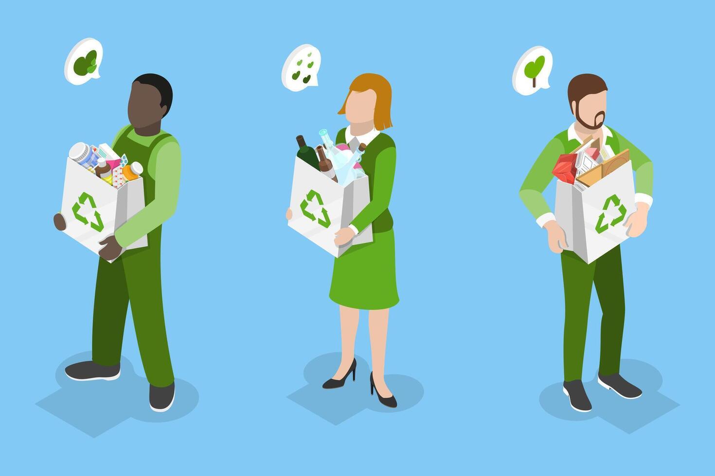 3D Isometric Flat Illustration of Recycling, Sustainable Lifestyle, Cleaning Environment Litter vector