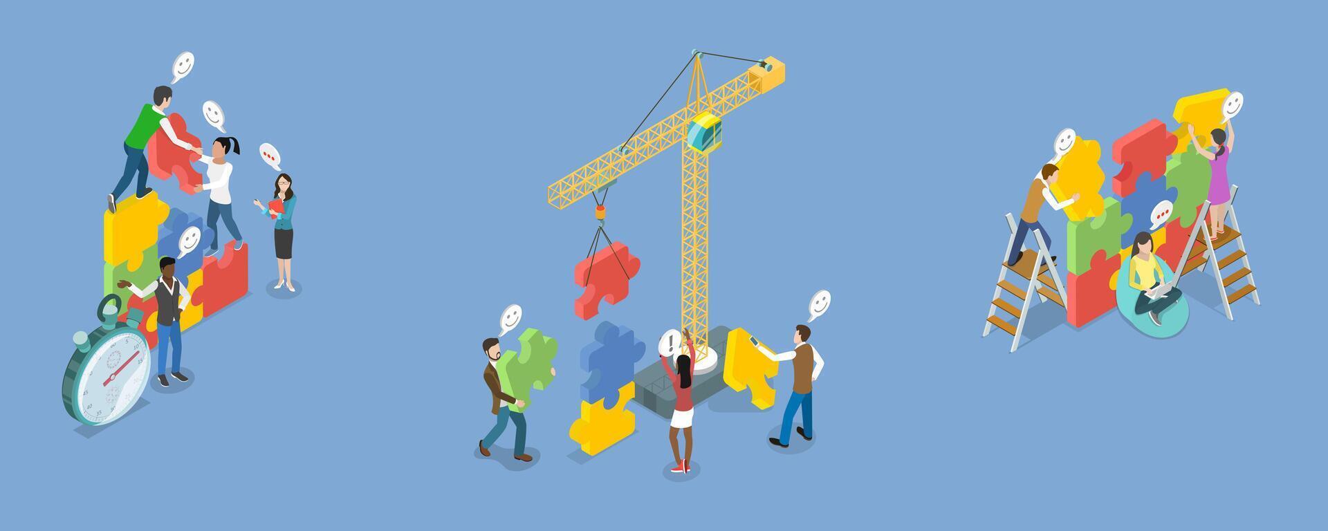 3D Isometric Flat Illustration of Business Cooperation, Partnership for Collaborative Projects vector