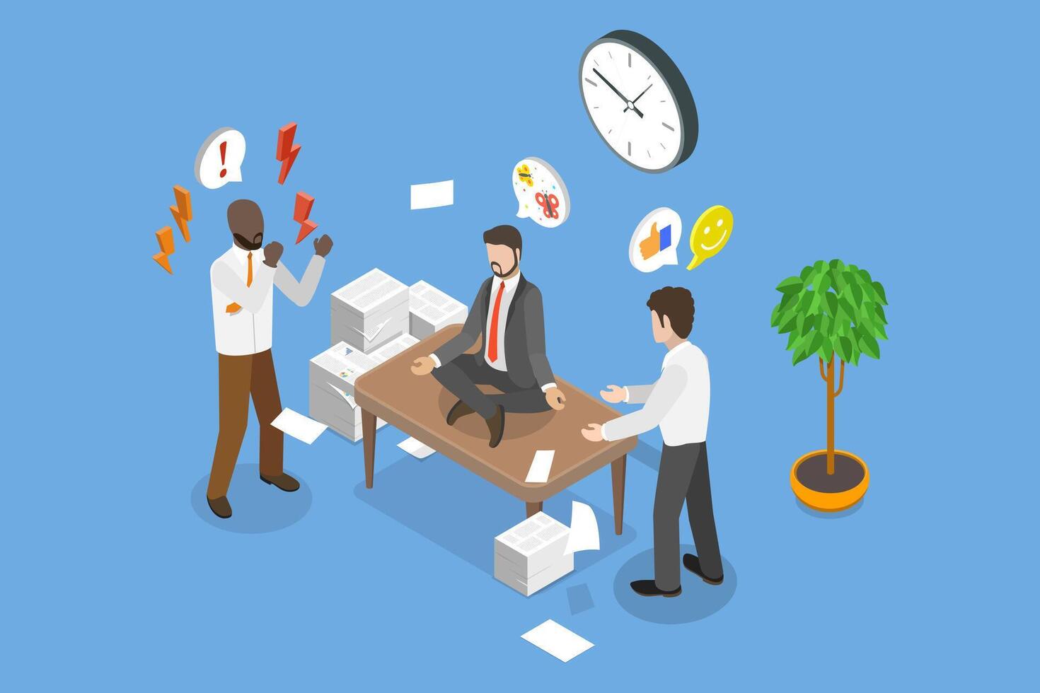 3D Isometric Flat Illustration of Professional Stress Management, Resolving Business Issue vector
