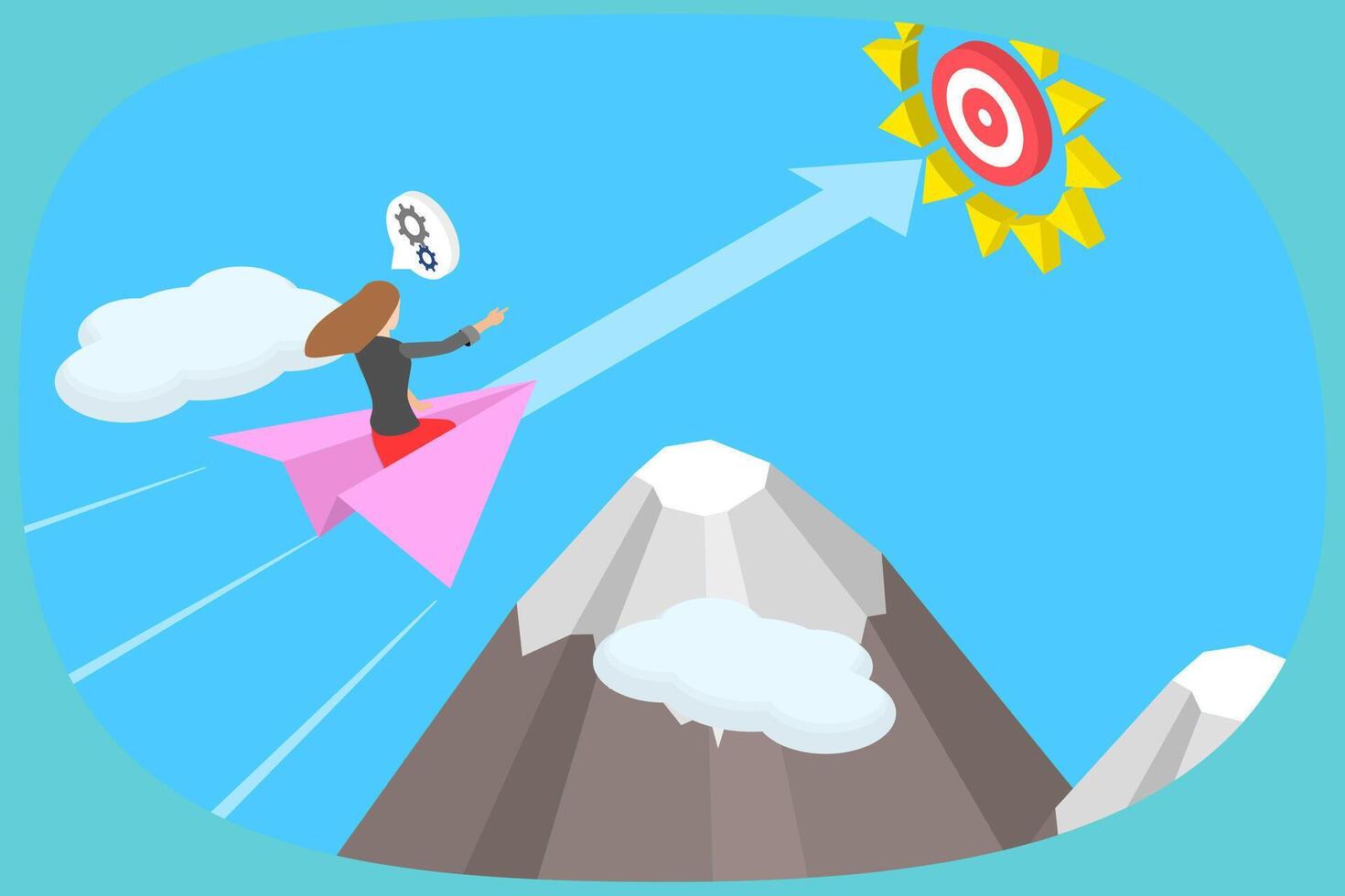 3D Isometric Flat Illustration of Motivation, Optimism and Mindset Power vector