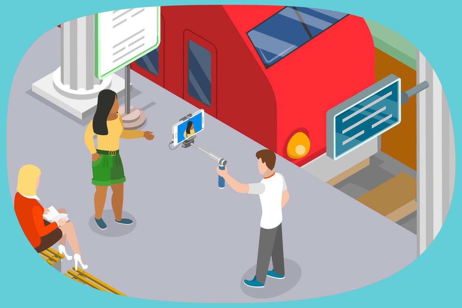 3D Isometric Flat Illustration of Live Streaming, Influencer Shooting for his Vlog vector