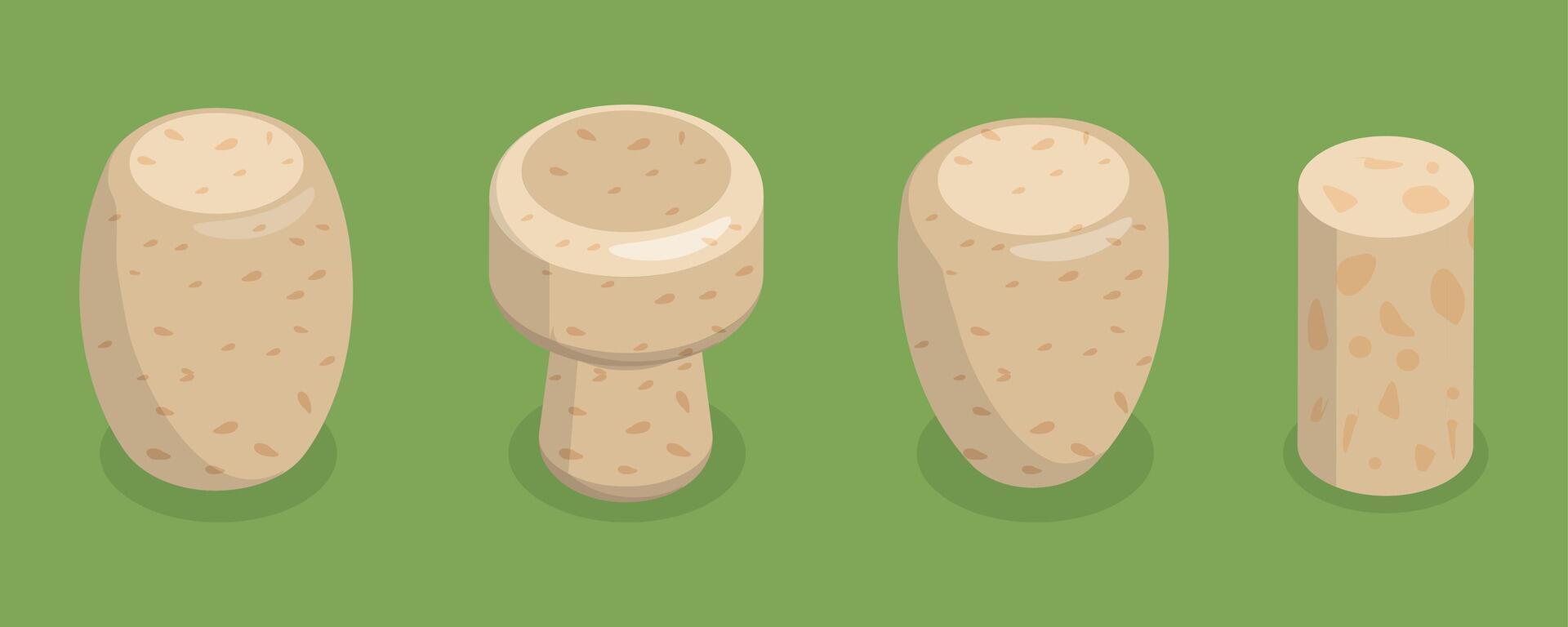 3D Isometric Flat Set of Wine Corks, Stopper Caps vector