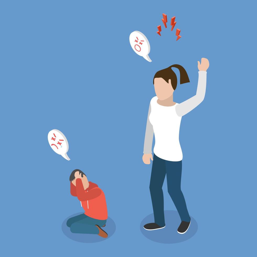 3D Isometric Flat Illustration of Home Abuse , A Social Problem vector