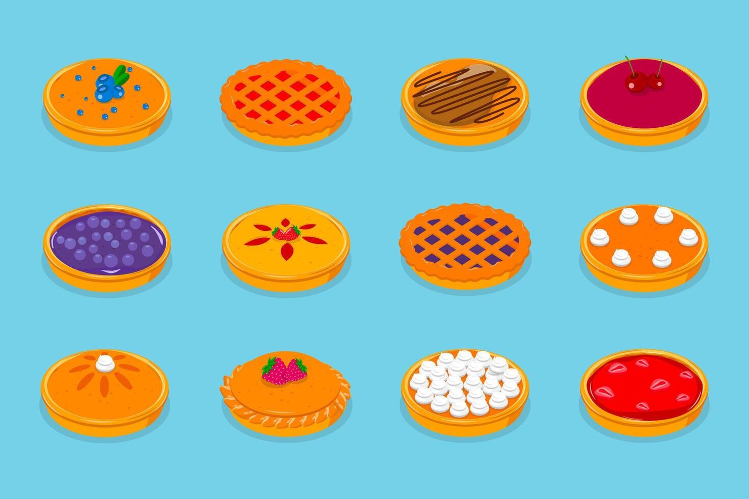 3D Isometric Flat Set of Homemade Pies, Home Bakery and Pastry vector