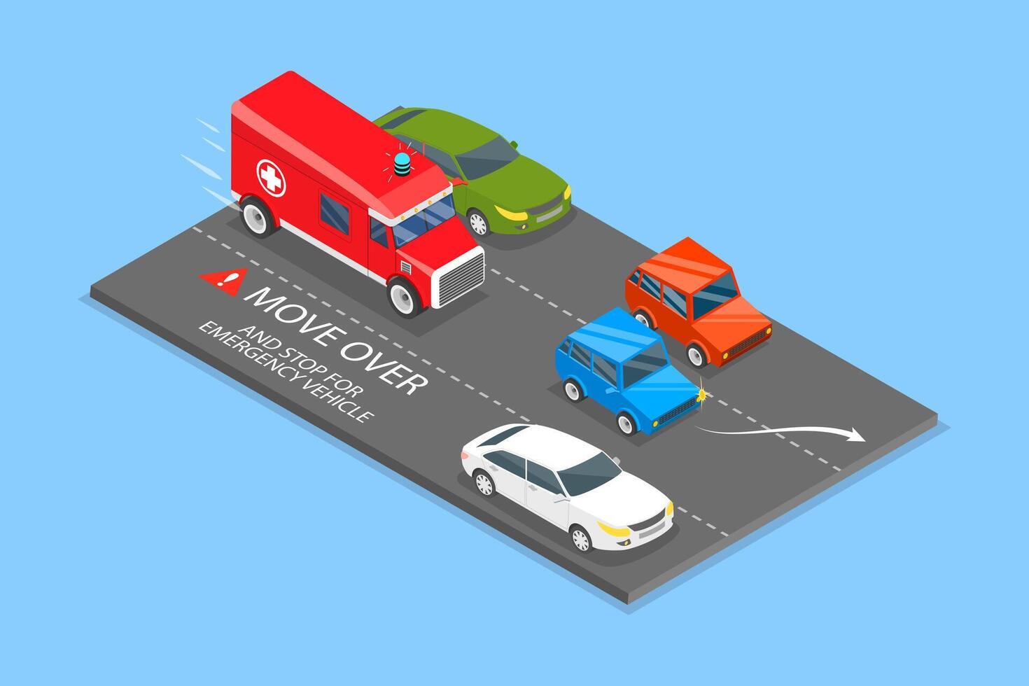 3D Isometric Flat Illustration of Emergency Vehicle, Driving Tips And Rules vector