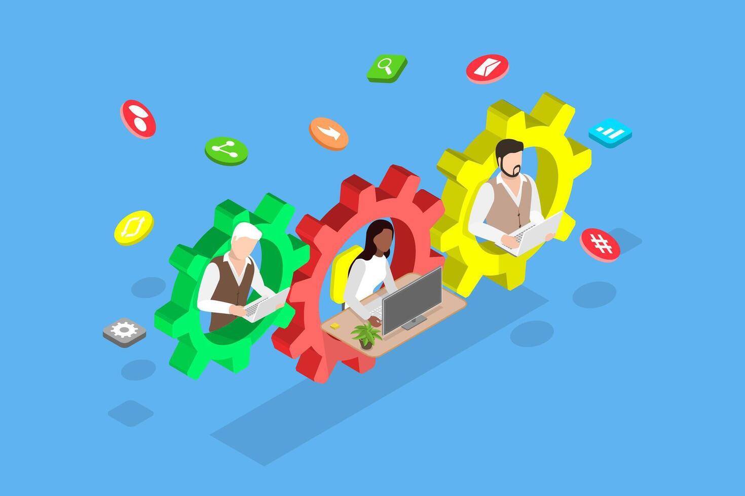 3D Isometric Flat Illustration of Global Outsourcing, Remote Negotiations vector