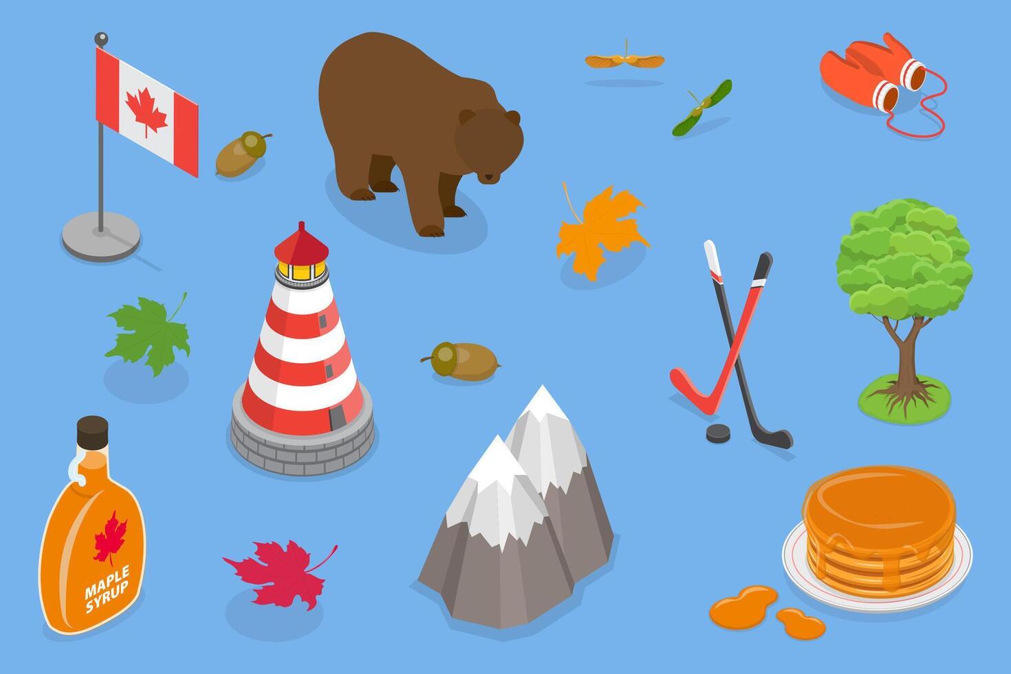 3D Isometric Flat Illustration of Canada Collection, Traditional Cultural Attributes vector