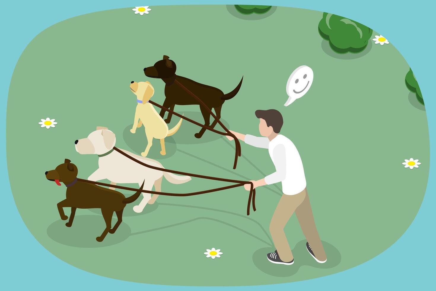 3D Isometric Flat Illustration of Professional Pet Walk Service, Taking Care of Home Animals vector