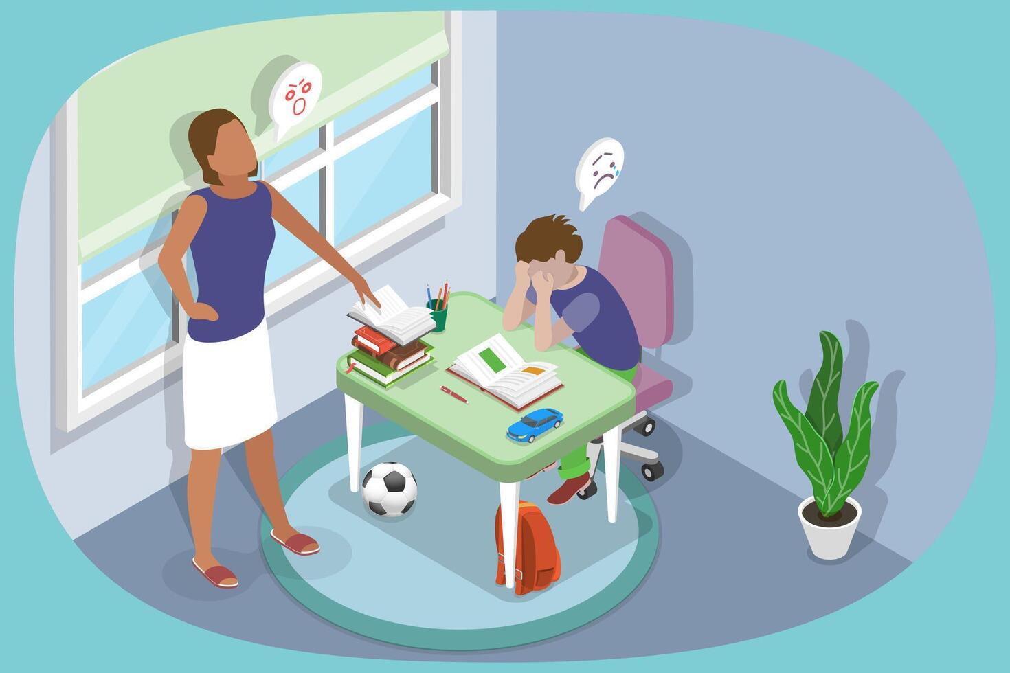 3D Isometric Flat Illustration of Family Abuse and Violence, Teen Careless Behavior Problem vector