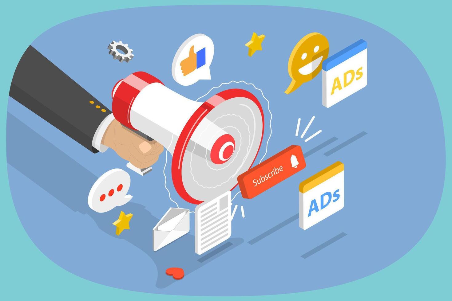 3D Isometric Flat Illustration of Digital Marketing, SMM, Referral Program vector