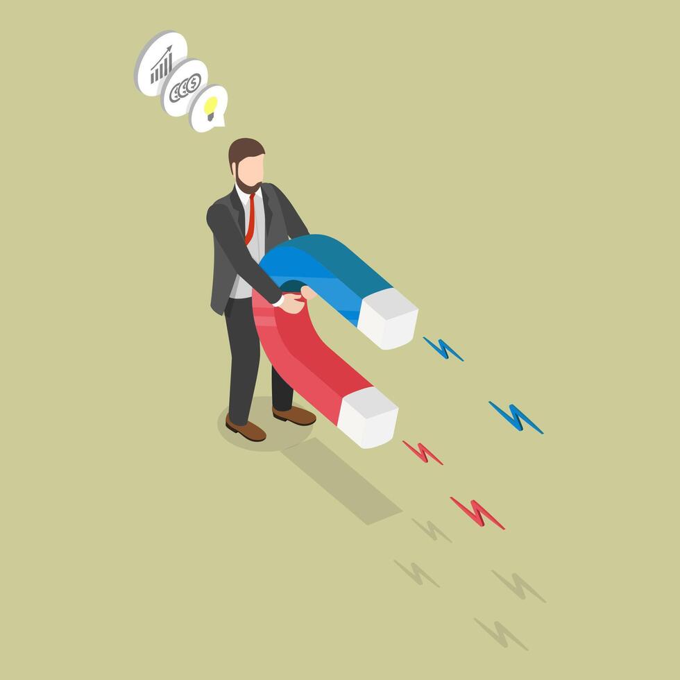 3D Isometric Flat Illustration of Attract Business Opportunities, Lead Generation vector