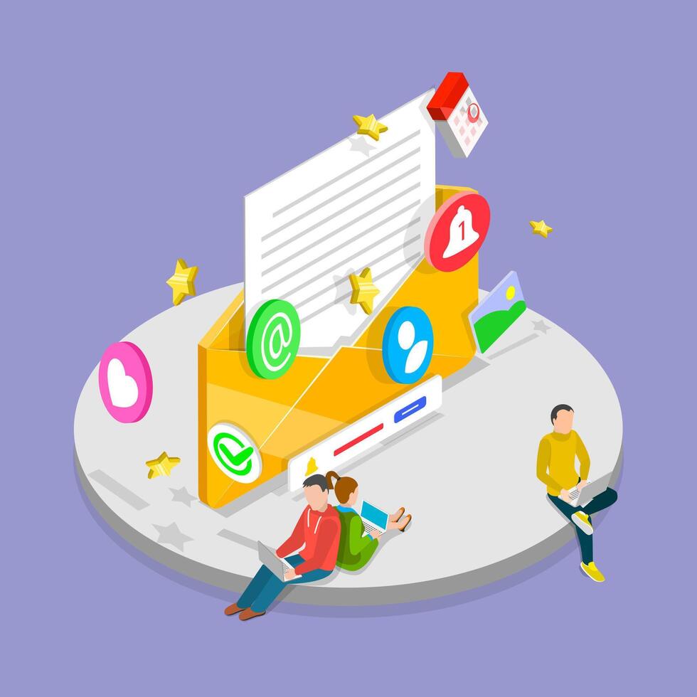 3D Isometric Flat Illustration of Email Envelope, Unread E-mail Notification vector