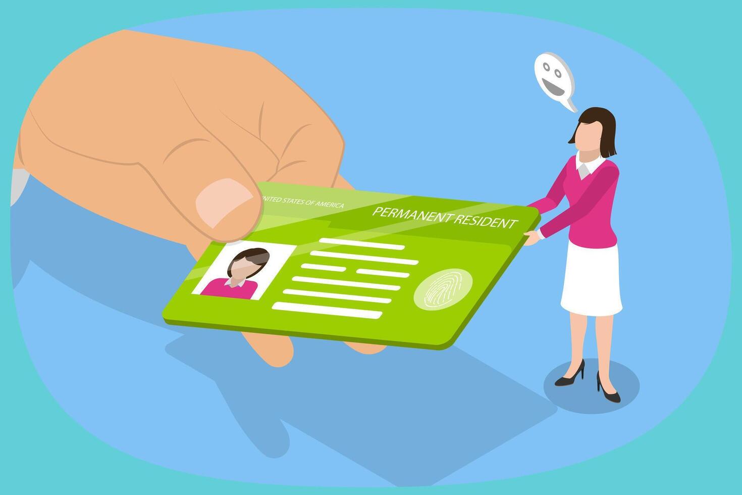 3D Isometric Flat Illustration of Permanent Residency Card, State Identification ID vector