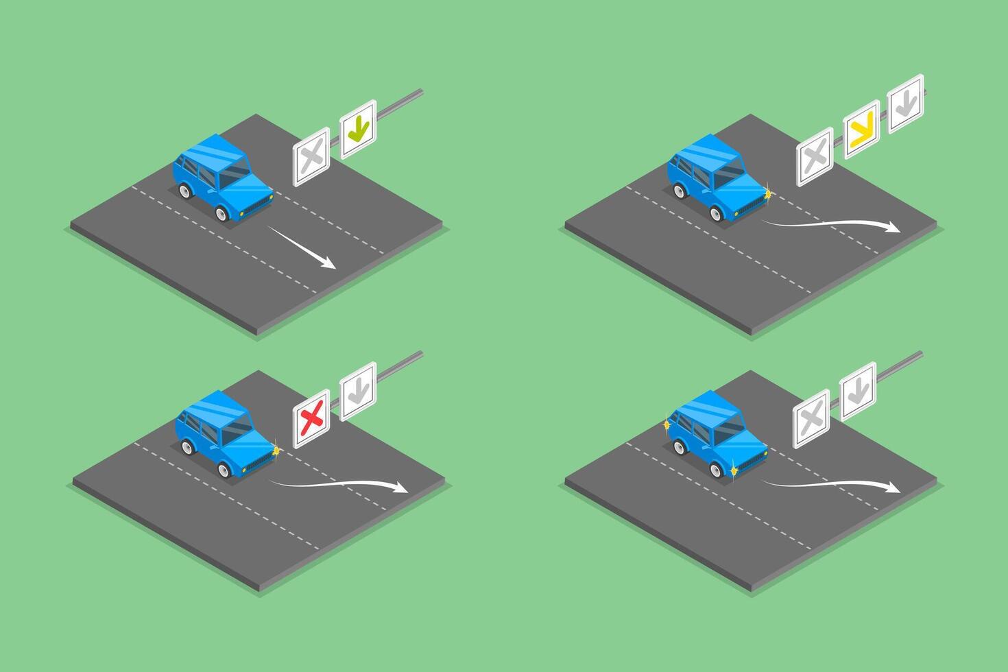 3D Isometric Flat Illustration of Reversible Lane, Driving Rules and Tips vector