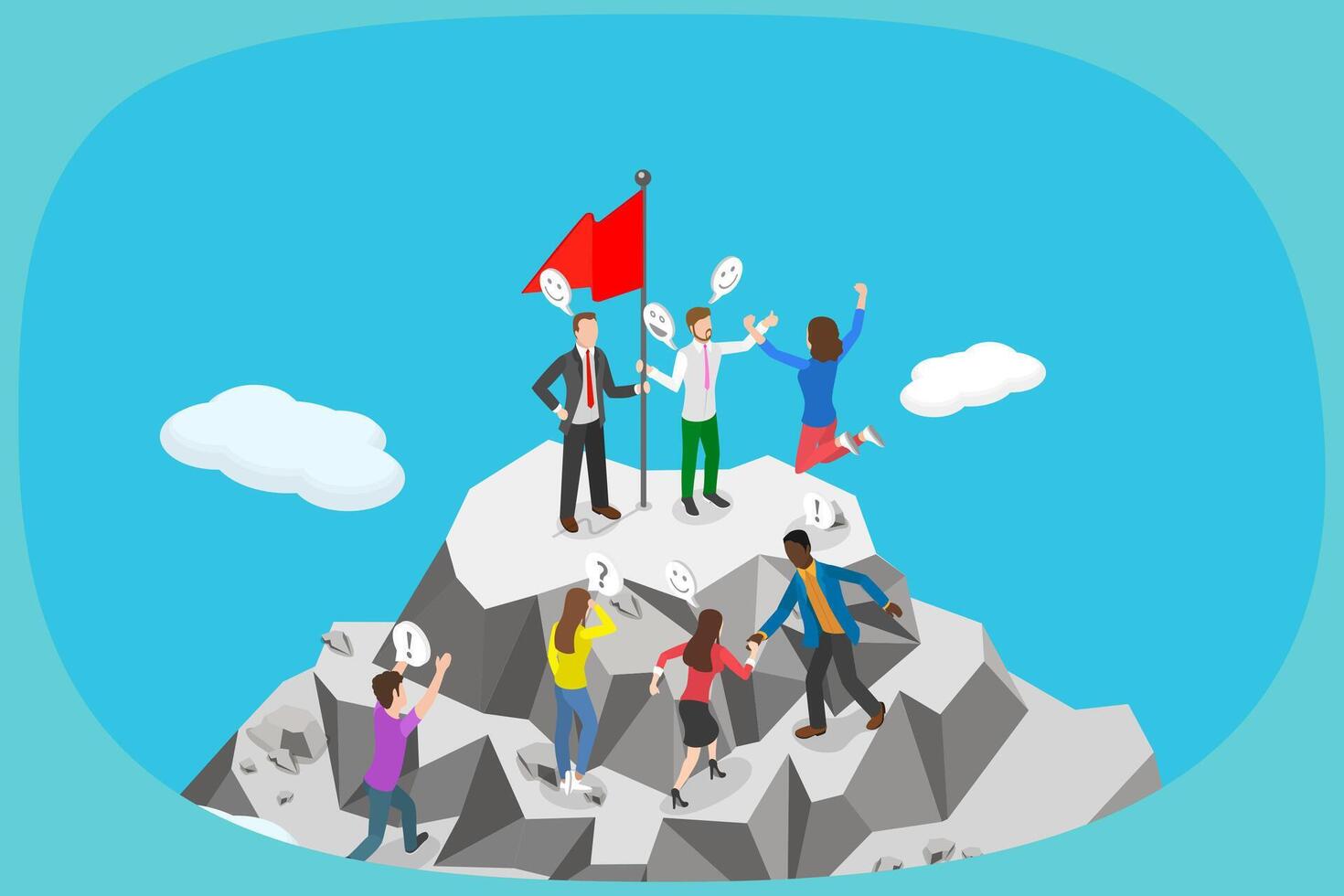 3D Isometric Flat Illustration of Motivation To Success, Overcoming Difficulties vector