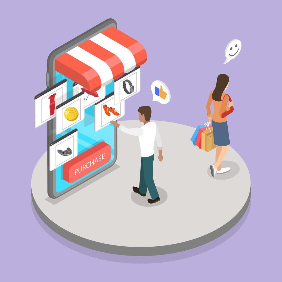 3D Isometric Flat Illustration of Online Shopping, Internet Shop vector