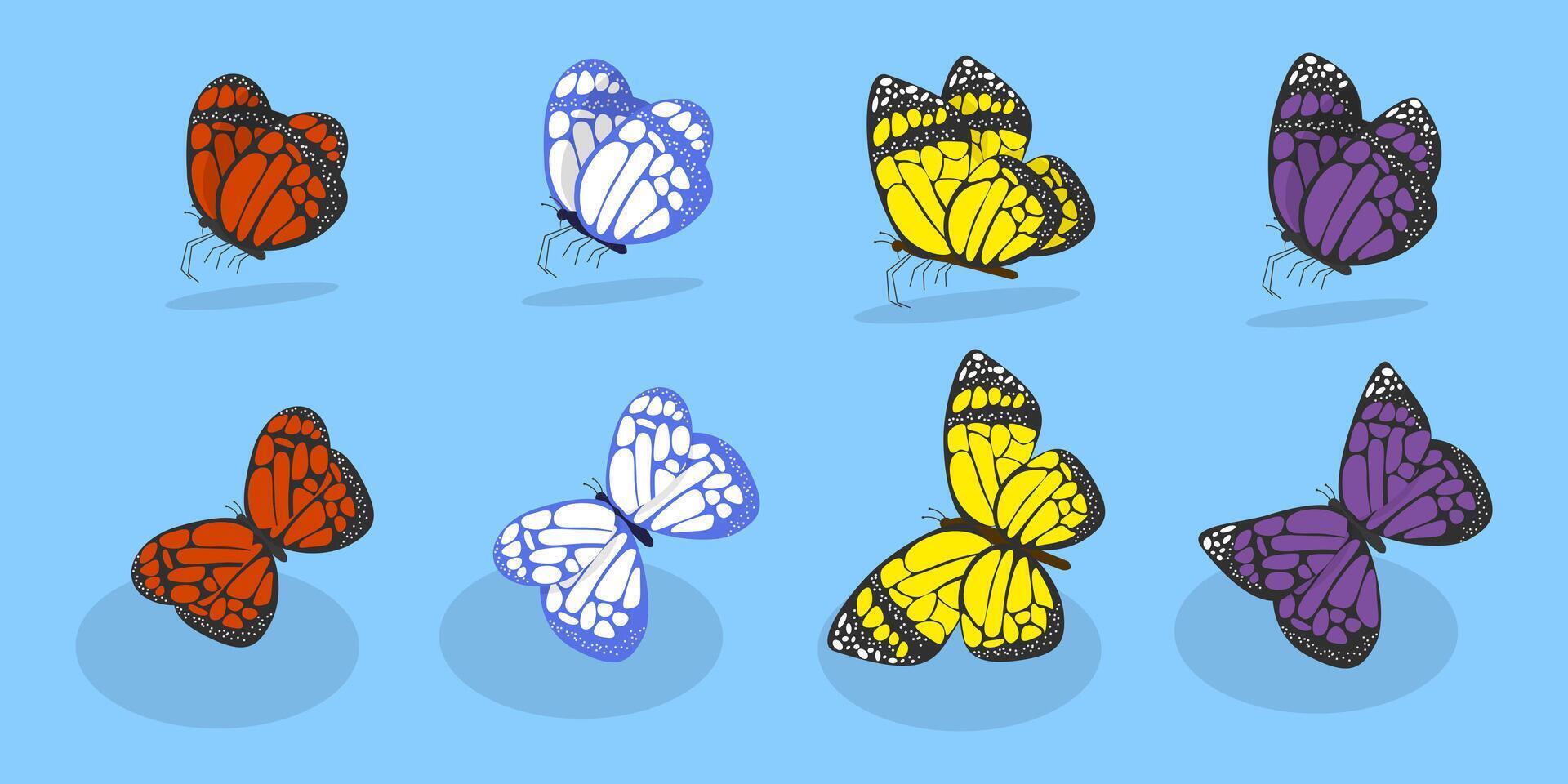 3D Isometric Flat Set of Butterflies, Tropical Flying Insects vector