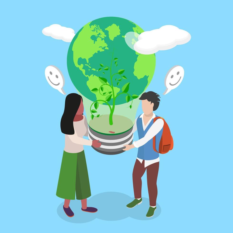 3D Isometric Flat Illustration of Clean Energy Solution, Investment to Alternative Energy vector