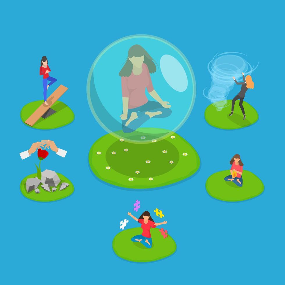 3D Isometric Flat Illustration of Resilience Concept, Mental Strength vector