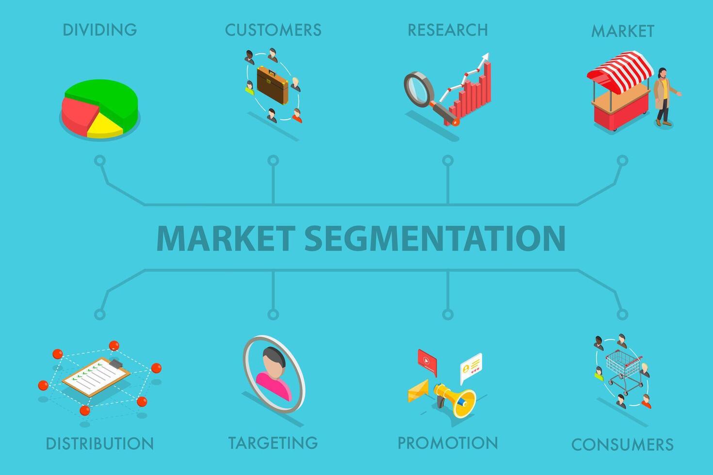 3D Isometric Flat Illustration of Market Segmentation, Strategy and Management vector