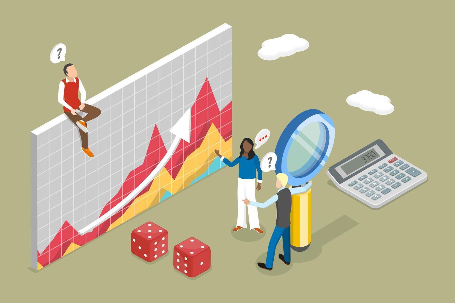 3D Isometric Flat Illustration of Statistics With Mathematical Data, Analysis and Probability vector