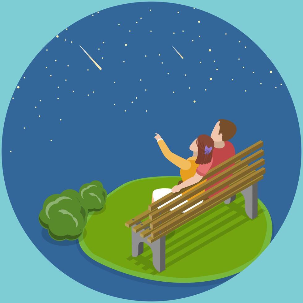 3D Isometric Flat Illustration of Romantic Evening, Lovely Relationship vector